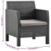 Set de muebles jardín 3 piezas cojines PP ratán gris antracita