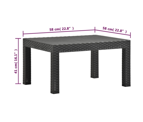 Set de muebles jardín 3 piezas cojines PP ratán gris antracita