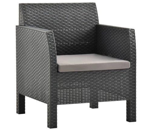Set de muebles jardín 3 piezas cojines PP ratán gris antracita