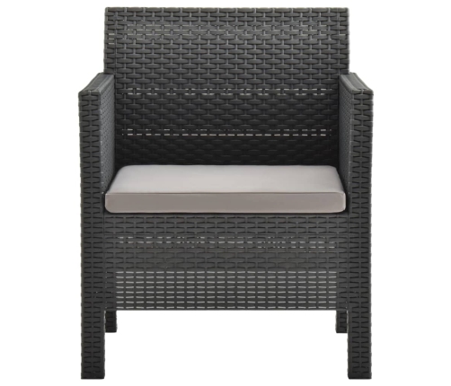 Set de muebles jardín 3 piezas cojines PP ratán gris antracita
