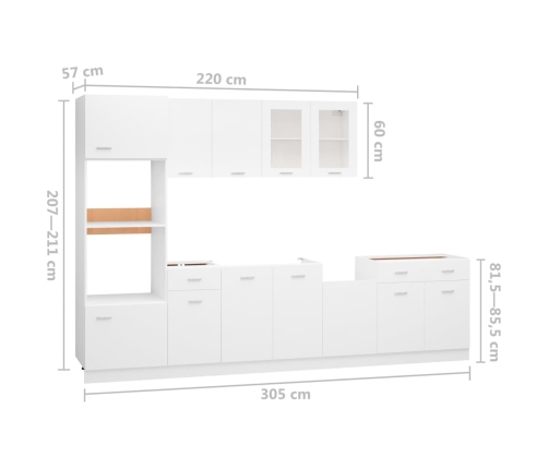 Juego de muebles de cocina 7 piezas madera de ingeniería blanco