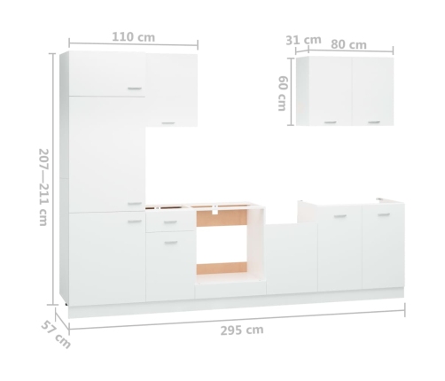 Juego de muebles de cocina 7 piezas madera de ingeniería blanco