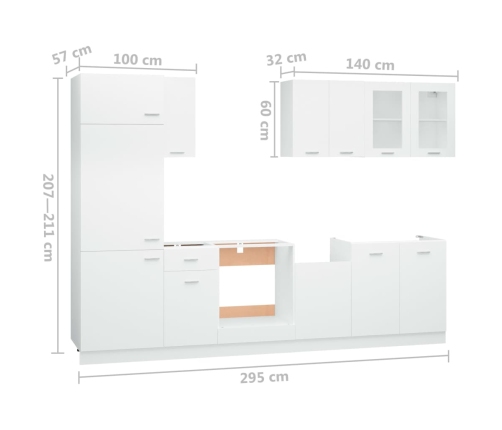 Juego de muebles de cocina 7 piezas madera de ingeniería blanco