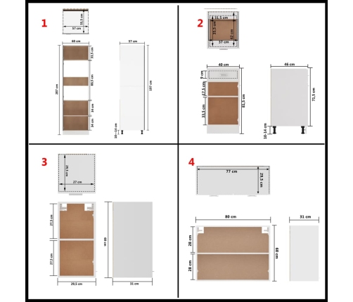 Juego de muebles de cocina 7 piezas madera de ingeniería blanco