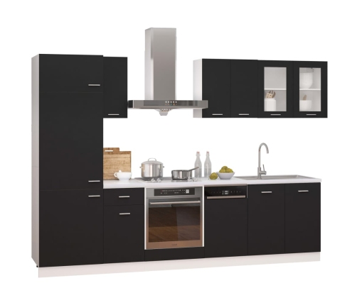 Juego de muebles de cocina 8 piezas madera de ingeniería negro