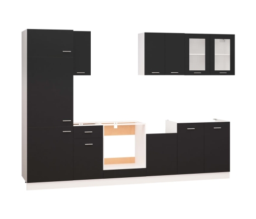 Juego de muebles de cocina 8 piezas madera de ingeniería negro
