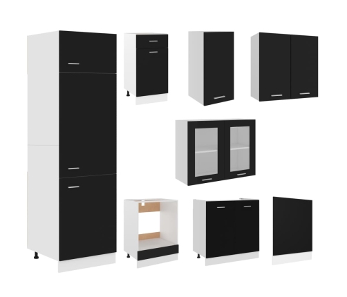 Juego de muebles de cocina 8 piezas madera de ingeniería negro