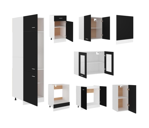 Juego de muebles de cocina 8 piezas madera de ingeniería negro