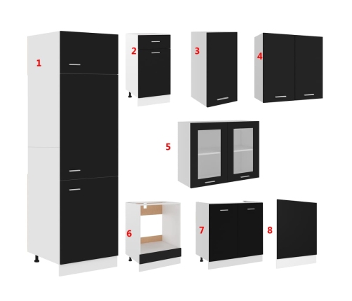 Juego de muebles de cocina 8 piezas madera de ingeniería negro