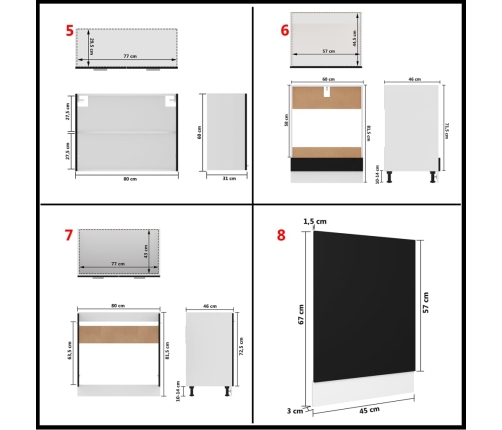 Juego de muebles de cocina 8 piezas madera de ingeniería negro
