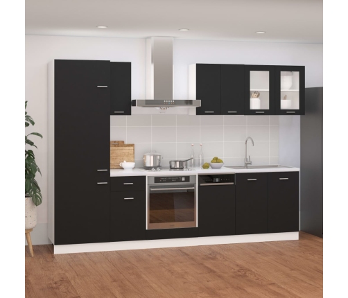 Juego de muebles de cocina 8 piezas madera de ingeniería negro