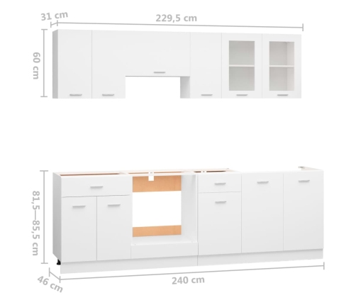 Juego de muebles de cocina 8 piezas madera de ingeniería blanco