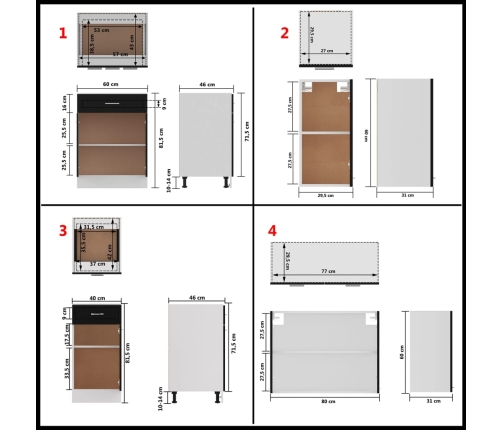 Juego de muebles de cocina 8 piezas madera de ingeniería negro