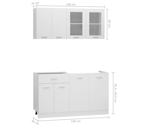 Juego de muebles de cocina 4 piezas madera de ingeniería blanco