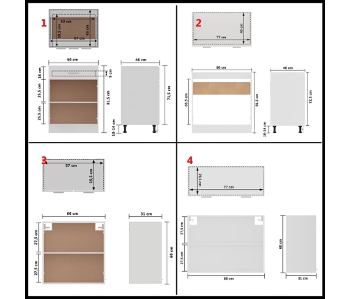 Juego de muebles de cocina 4 piezas madera de ingeniería blanco