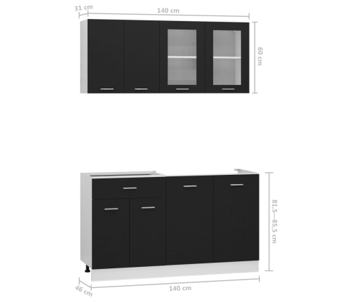 Juego de muebles de cocina 4 piezas madera de ingeniería negro