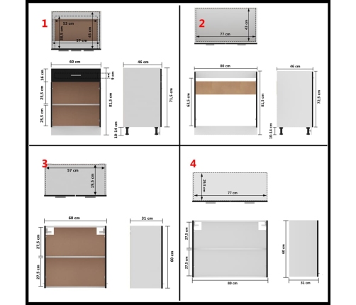 Juego de muebles de cocina 4 piezas madera de ingeniería negro