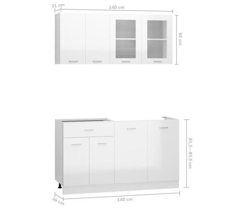 Juego muebles de cocina 4 pzas madera ingeniería blanco brillo