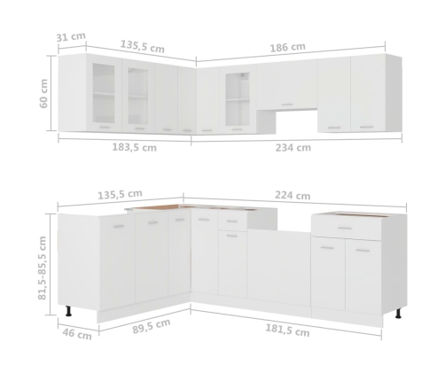 Juego muebles de cocina 11 piezas madera ingeniería blanco