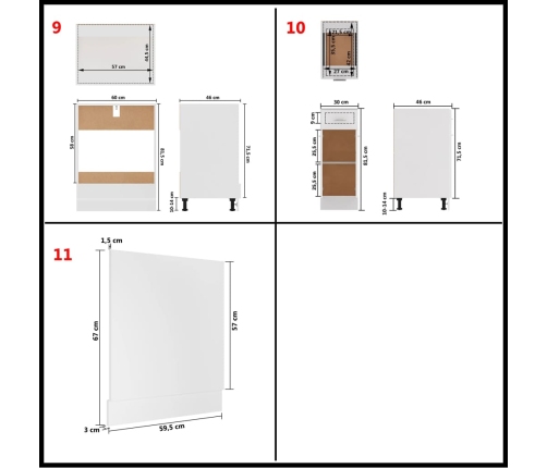 Juego muebles de cocina 11 piezas madera ingeniería blanco