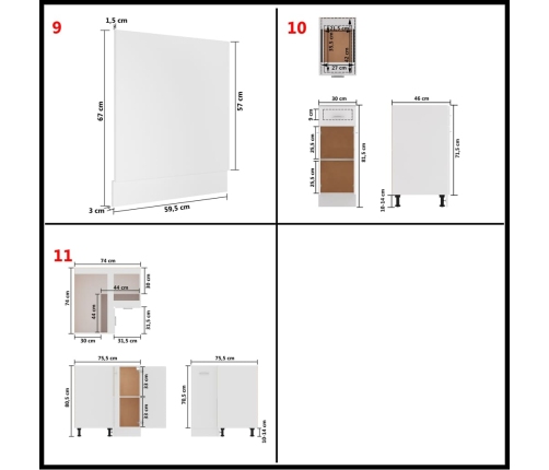 Juego de muebles de cocina 11 piezas madera ingeniería blanco