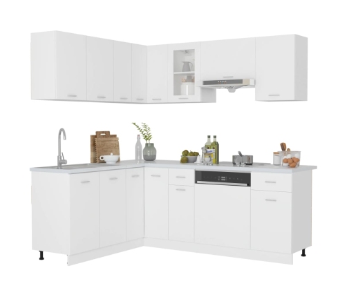 Juego de muebles de cocina 11 piezas aglomerado blanco