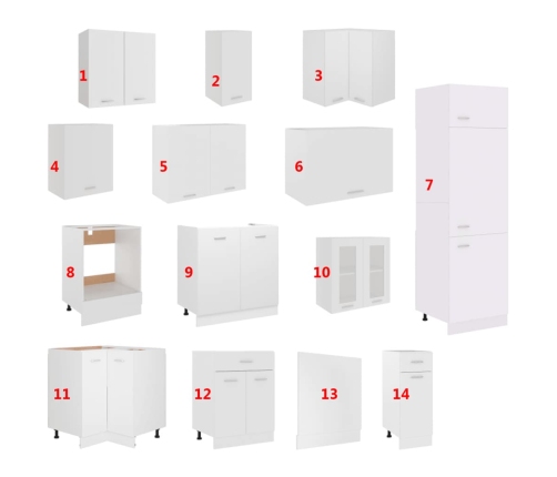 Juego de muebles de cocina 14 piezas aglomerado blanco