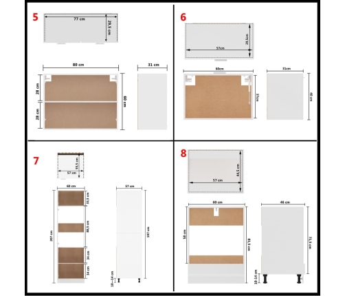 Juego de muebles de cocina 14 piezas aglomerado blanco