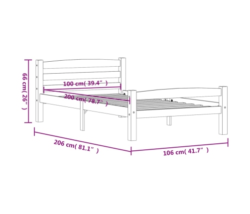 Estructura de cama sin colchón madera maciza de pino 100x200 cm