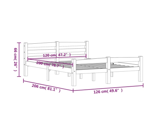 Estructura de cama sin colchón madera maciza de pino 120x200 cm