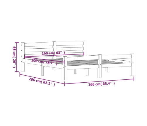 Estructura de cama sin colchón madera maciza de pino 160x200 cm