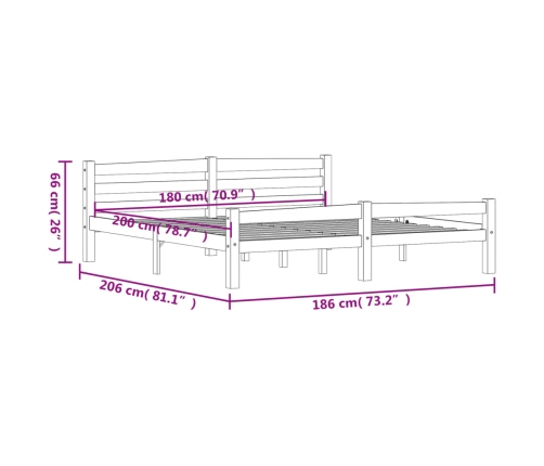 Estructura de cama sin colchón madera maciza de pino 180x200 cm