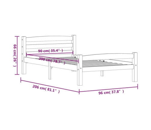 Estructura de cama sin colchón madera de pino blanco 90x200 cm