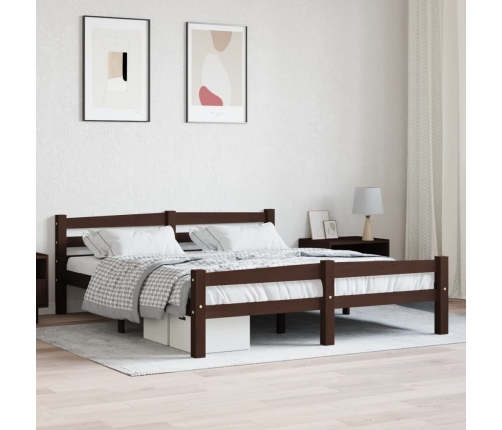 vidaXL Estructura de cama madera maciza pino marrón oscuro 160x200 cm