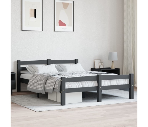 Estructura cama sin colchón madera pino gris oscuro 140x200 cm