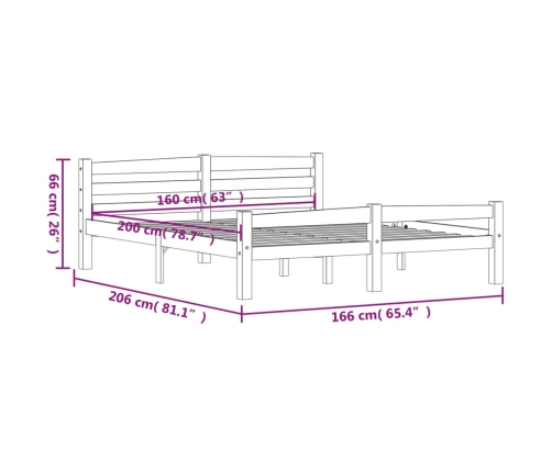 Estructura cama sin colchón madera pino gris oscuro 160x200 cm