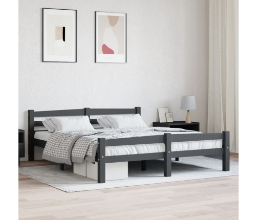 Estructura cama sin colchón madera pino gris oscuro 160x200 cm