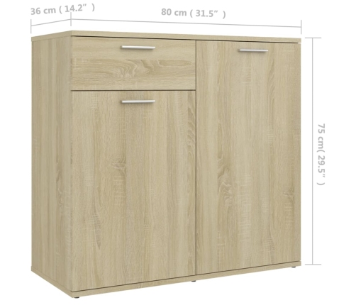 Aparador de madera contrachapada color roble Sonoma 80x36x75 cm