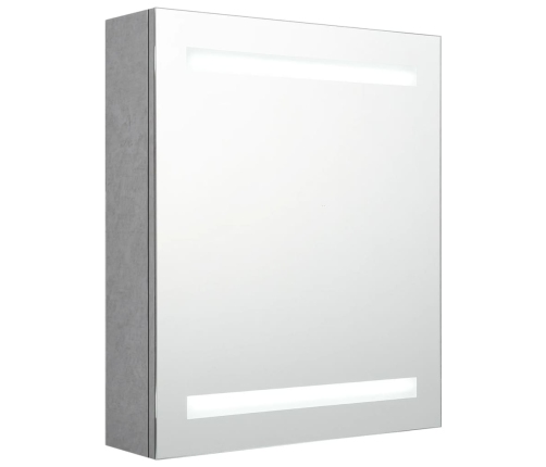 Armario de baño con espejo LED gris hormigón 50x14x60 cm