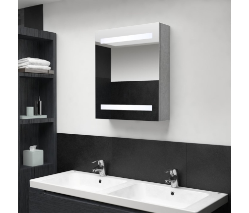 Armario de baño con espejo LED gris hormigón 50x14x60 cm