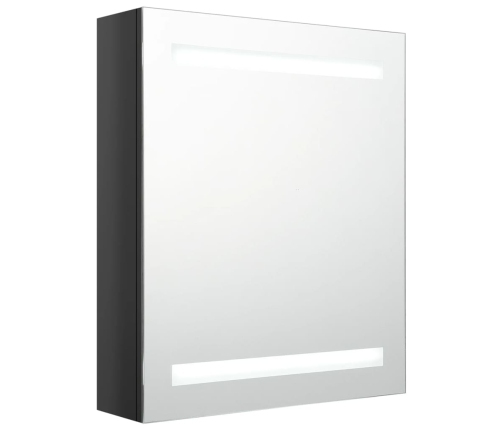 Armario de baño con espejo LED negro brillante 50x14x60 cm