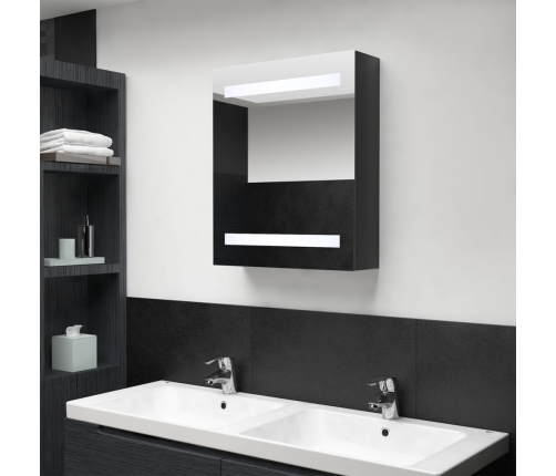 Armario de baño con espejo LED negro brillante 50x14x60 cm