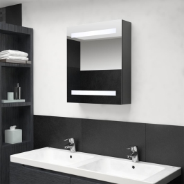 Armario de baño con espejo y LED gris 50x14x60 cm