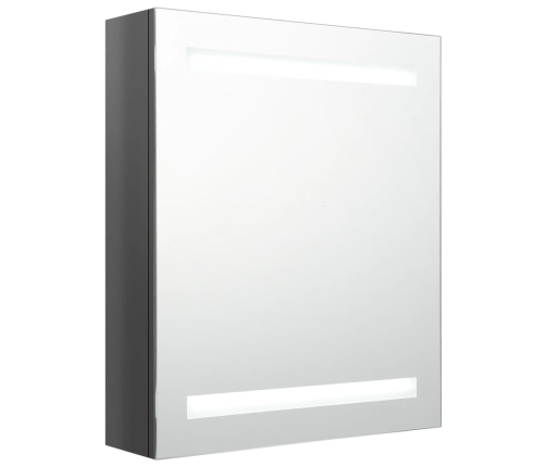 Armario de baño con espejo LED gris brillante 50x14x60 cm