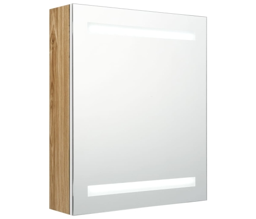 Armario de baño con espejo LED blanco y roble 50x14x60 cm