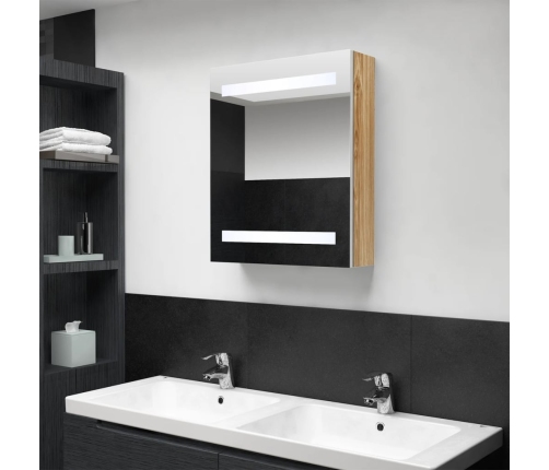 Armario de baño con espejo LED blanco y roble 50x14x60 cm