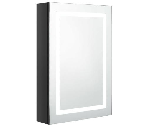 Armario de baño con espejo LED negro brillante 50x13x70 cm