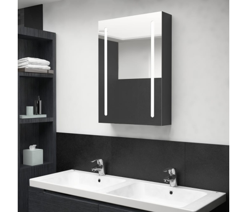 Armario de baño con espejo LED negro brillante 50x13x70 cm