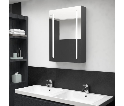 Armario de baño con espejo y luz LED gris 50x13x70 cm