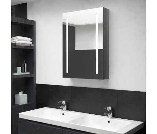 Armario de baño con espejo LED gris brillante 50x13x70 cm